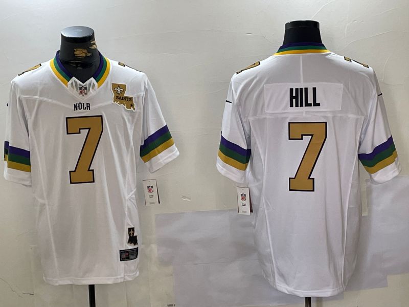Men New Orleans Saints #7 Hill White Three generations 2024 Nike Vapor Limited NFL Jersey style 2->new orleans saints->NFL Jersey